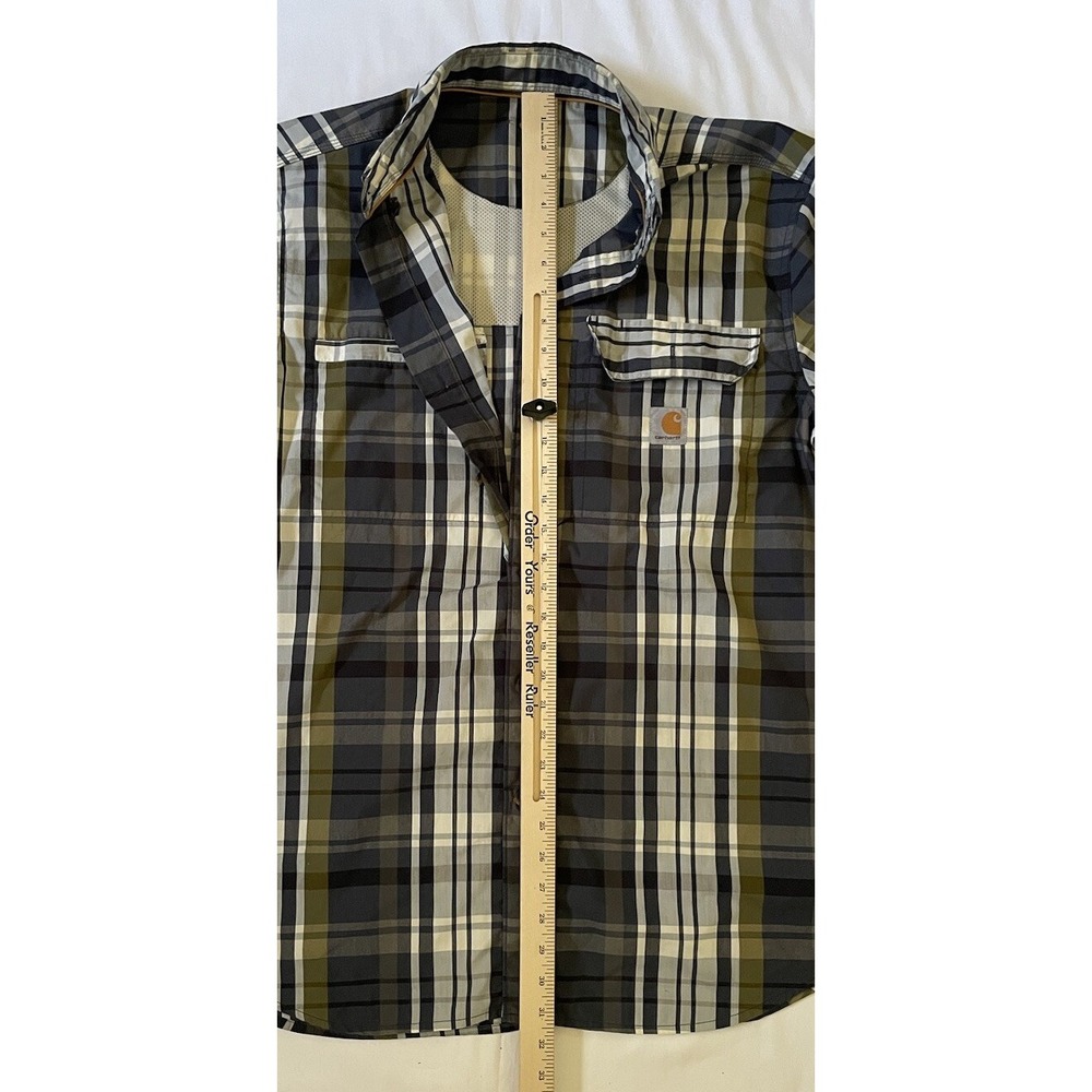 Carhartt RCE Men's Short Sleeve Sz L Button Blue Plaid Relax Fit Side Zip Pocket - Picture 6 of 8